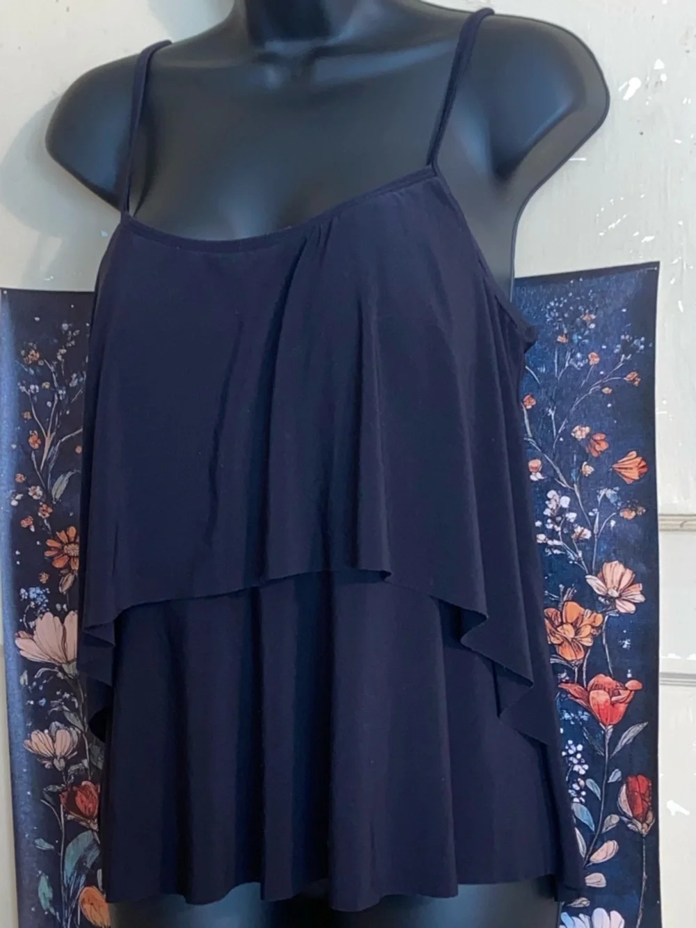 SONNET SHORES BLACK TANKINI TOP Ruffles Loose Flattering - Picture 1 of 5